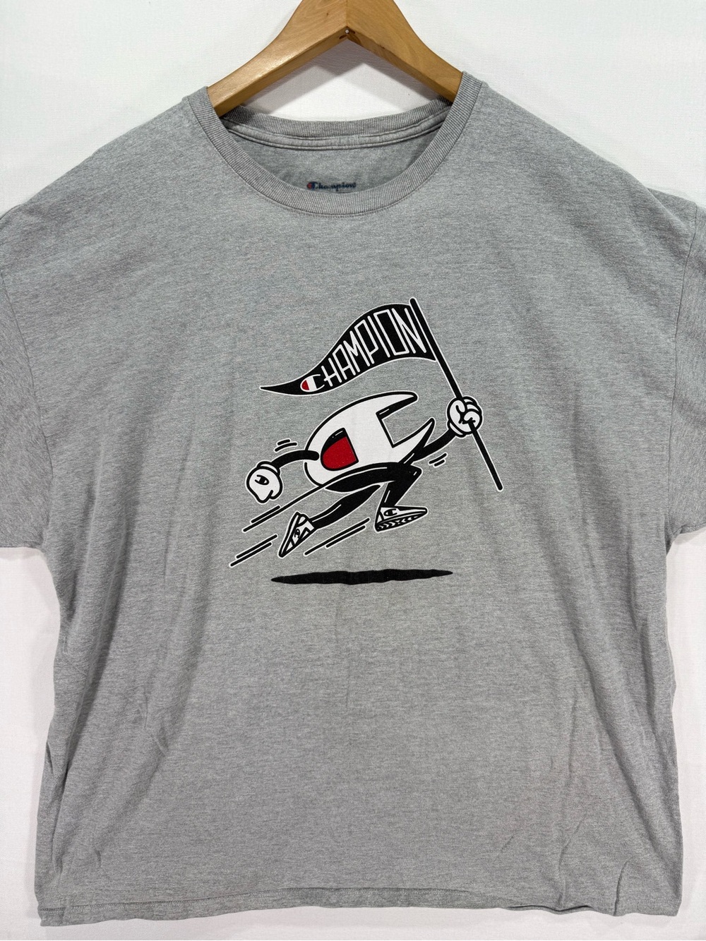 Champion Graphic Tee Running C Logo Flag Gray 2XL